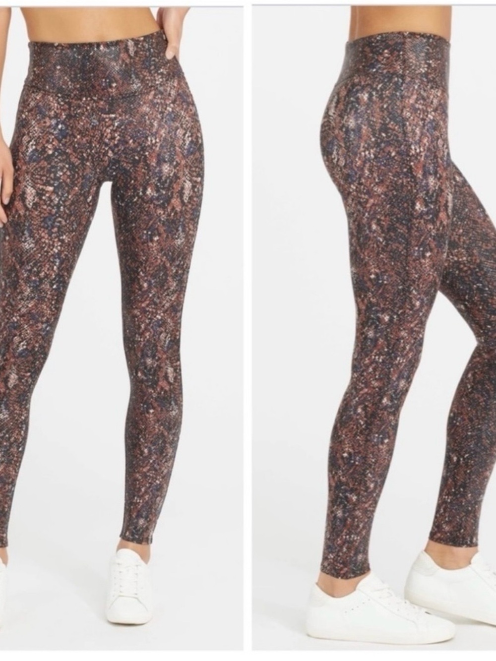 SPANX Black/Gray/Rust Snake-Print High-Waist Leggings
